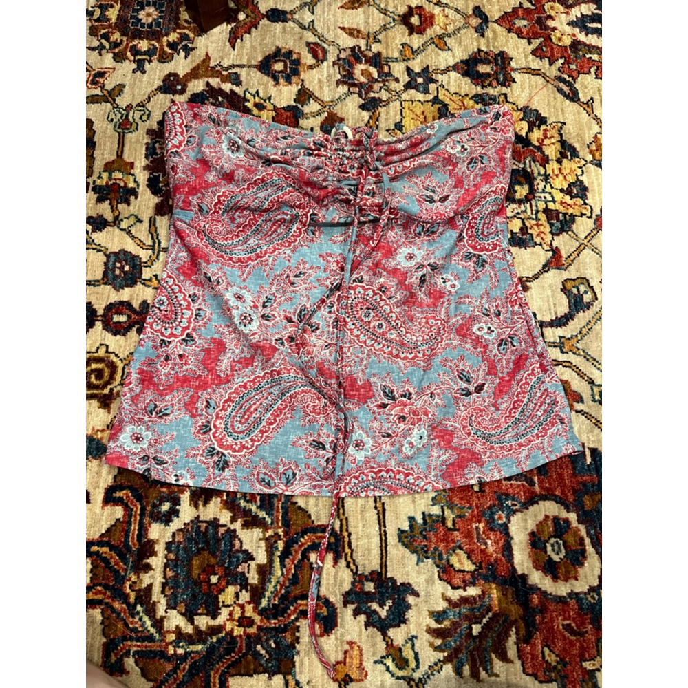 Ralph Lauren Paisley Tankini Top Blue Red Lace-Up Strapless Swim Size M